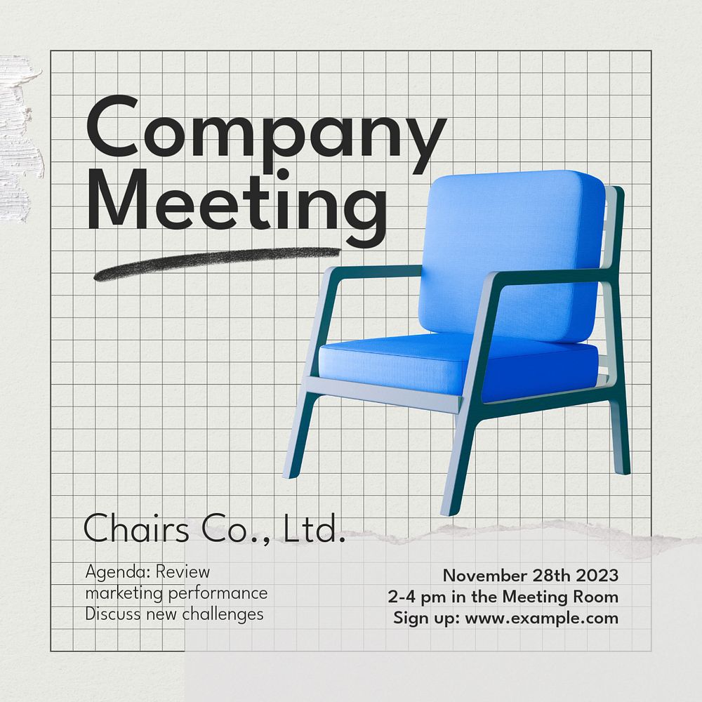 Company meeting Instagram post template, editable text