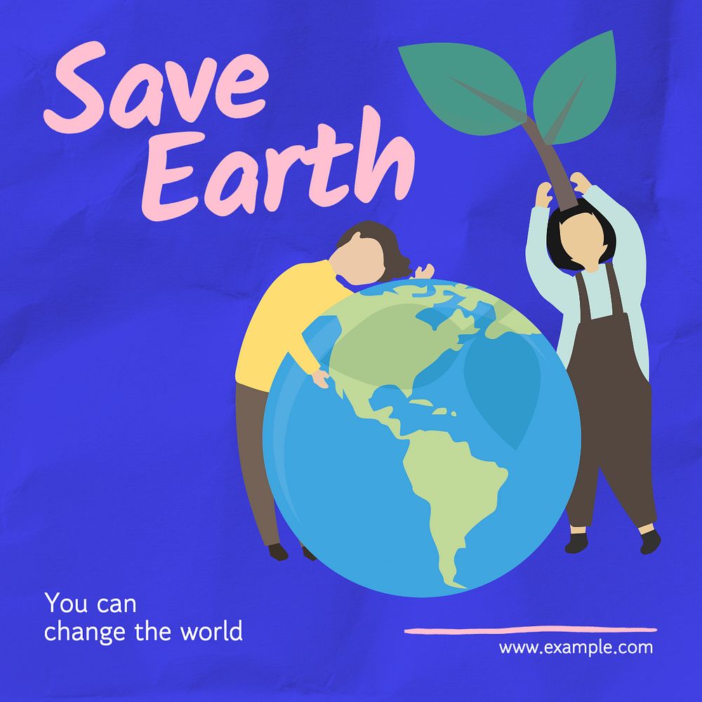 Save earth Instagram post template, editable text