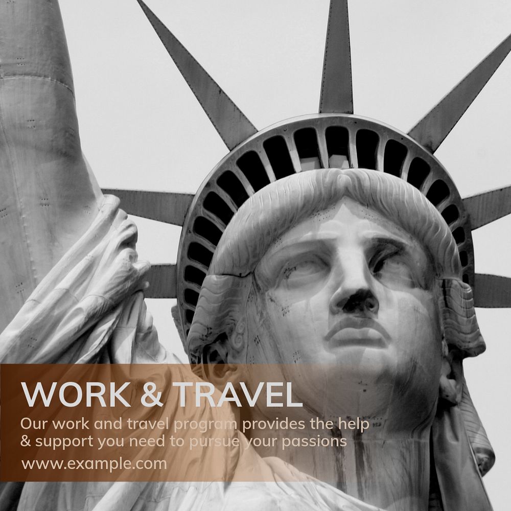 Work & travel Instagram post template, editable text