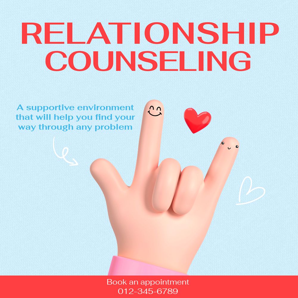 Relationship counseling Instagram post template, editable text