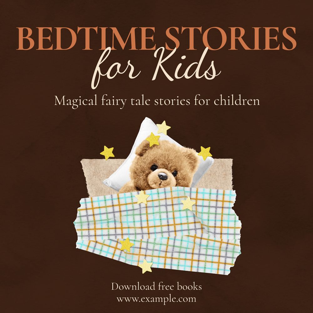 Bedtime stories for kids Instagram post template, editable text