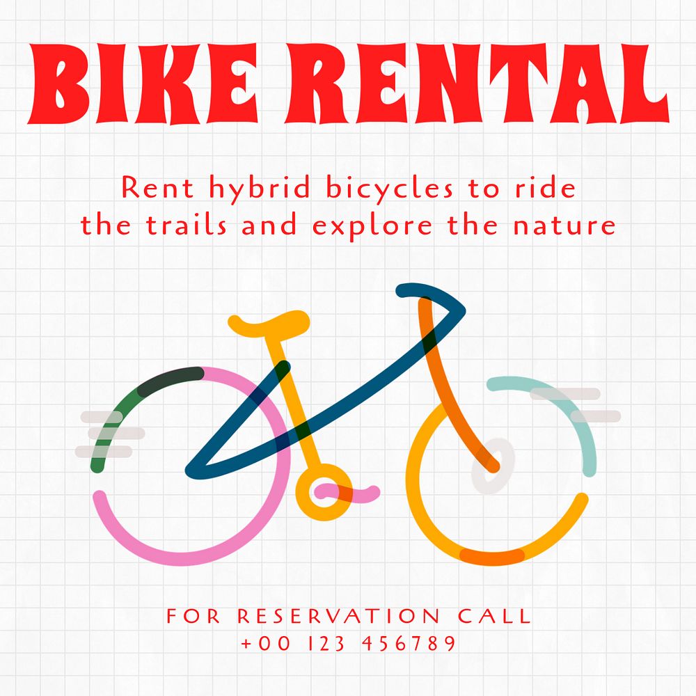 Bike rental Instagram post template, editable text