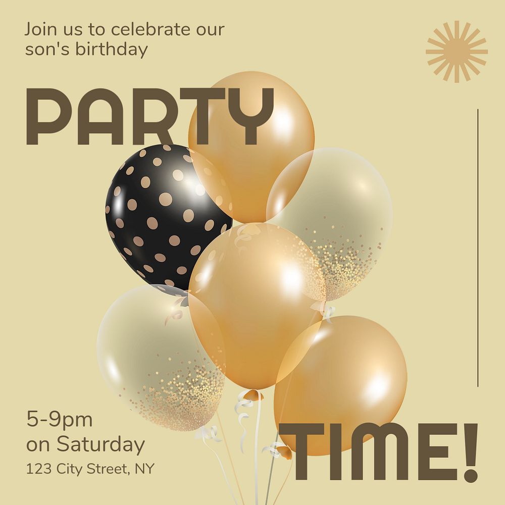 Birthday party Instagram post template, editable text