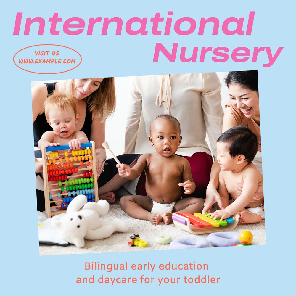 International nursery Instagram post template, editable text