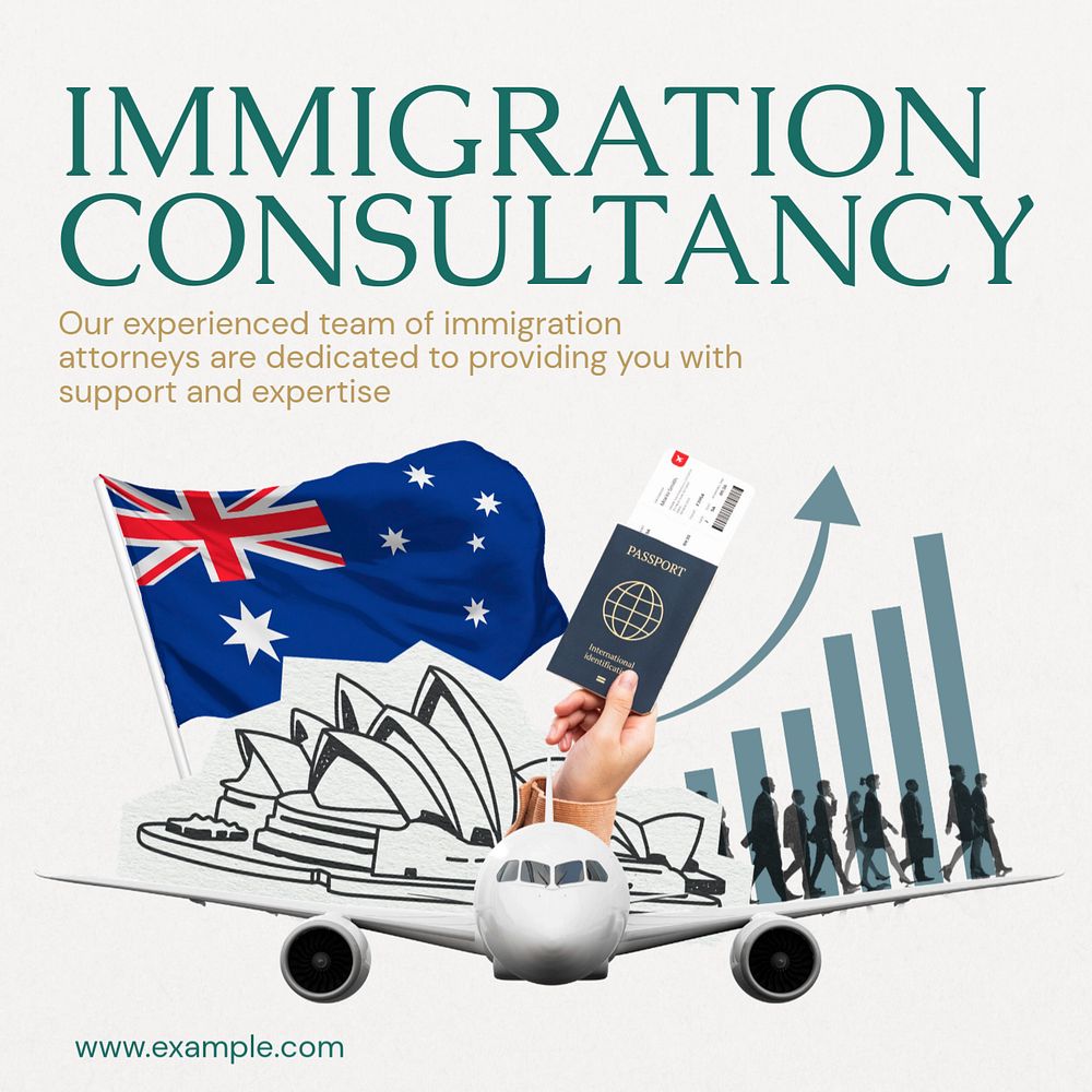 Immigration consultancy Instagram post template, editable text