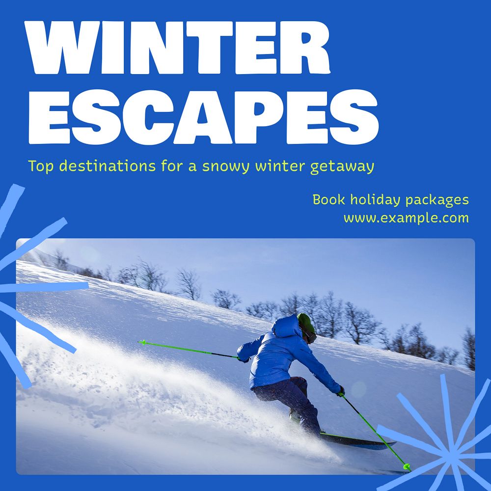 Winter getaway Instagram post template, editable text