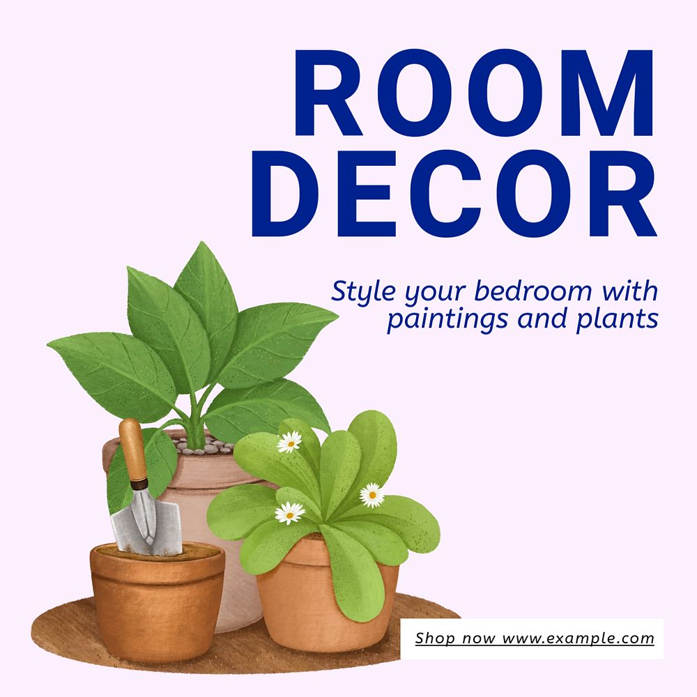 Room decoration Instagram post template, editable text