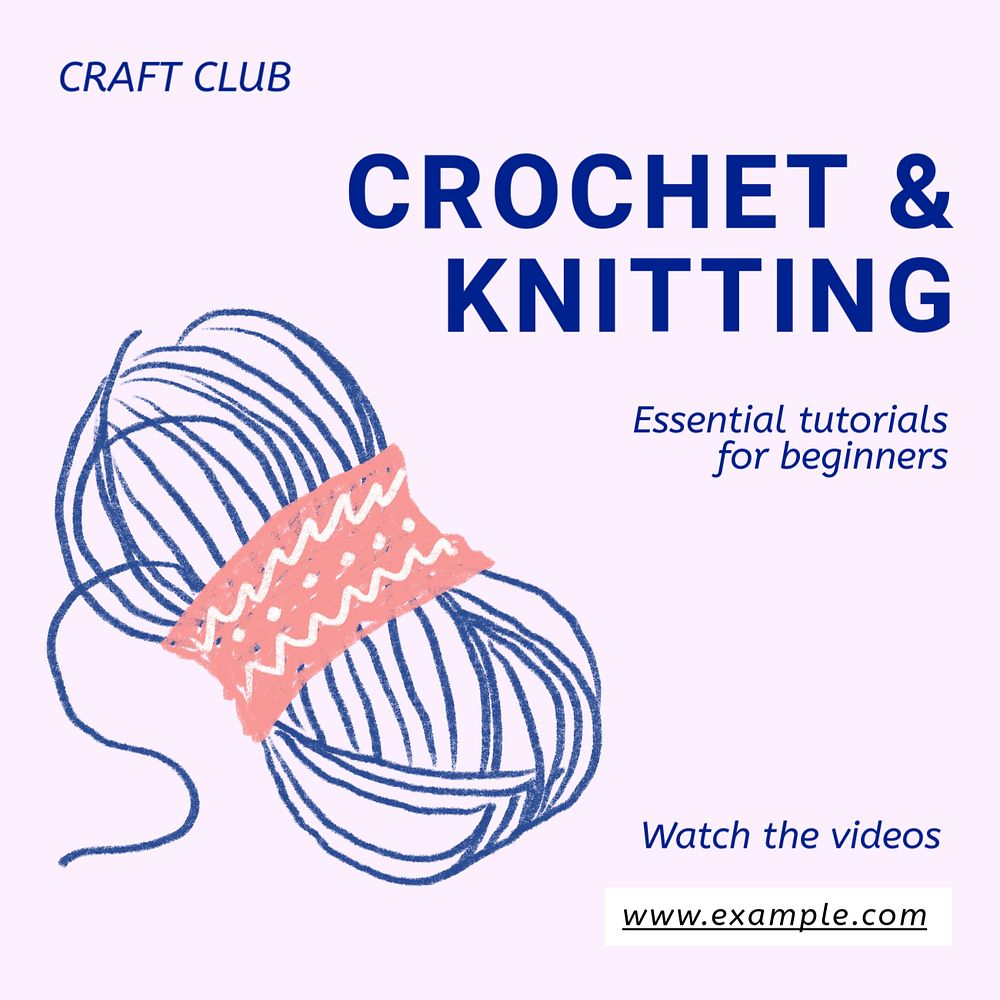 Crochet & knitting Instagram post template, editable text