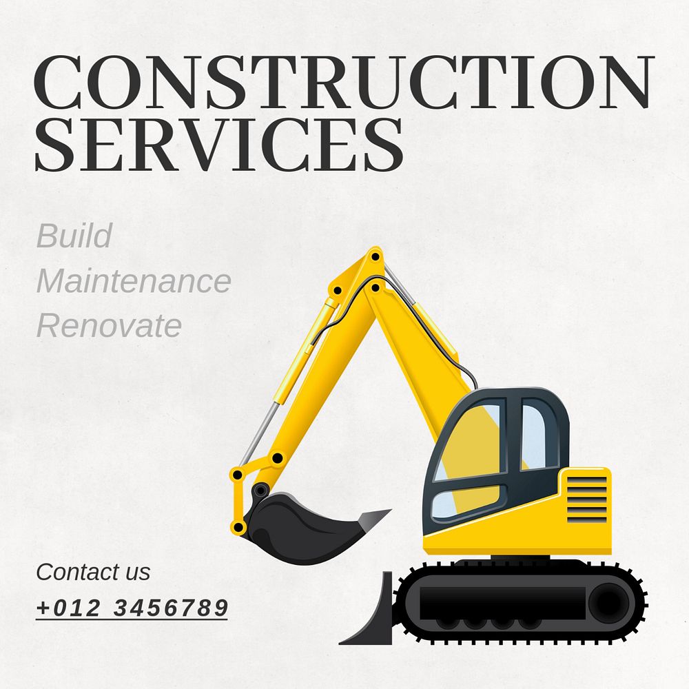 Construction service Instagram post template, editable text