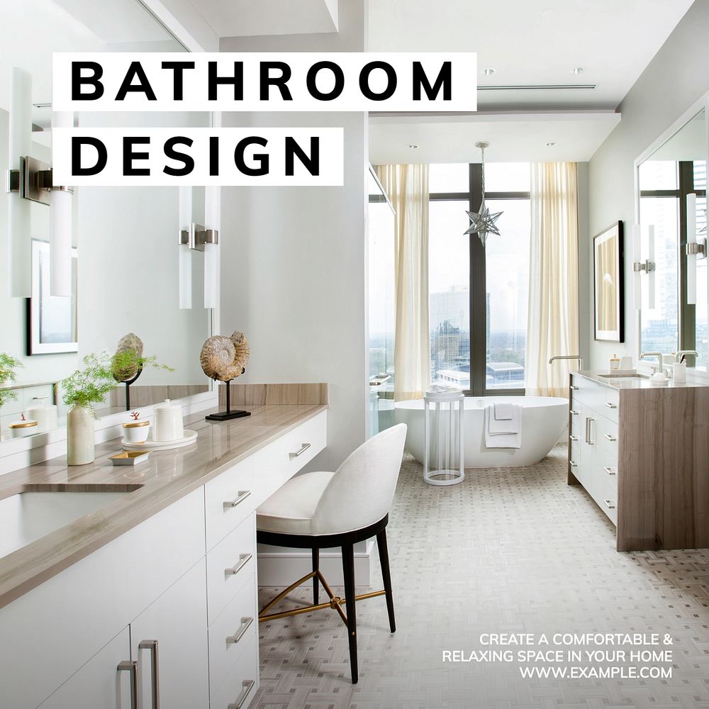 Bathroom design Instagram post template, editable text