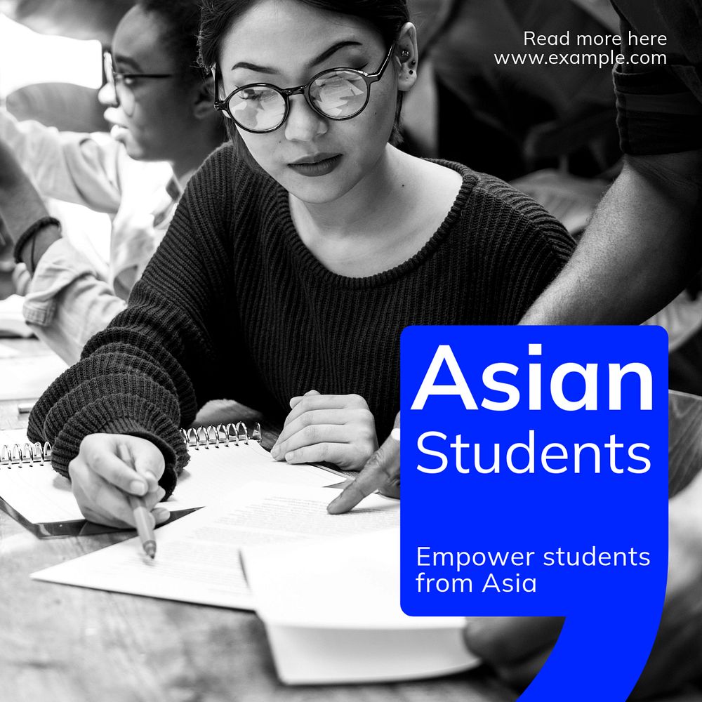 Asian students Instagram post template, editable text