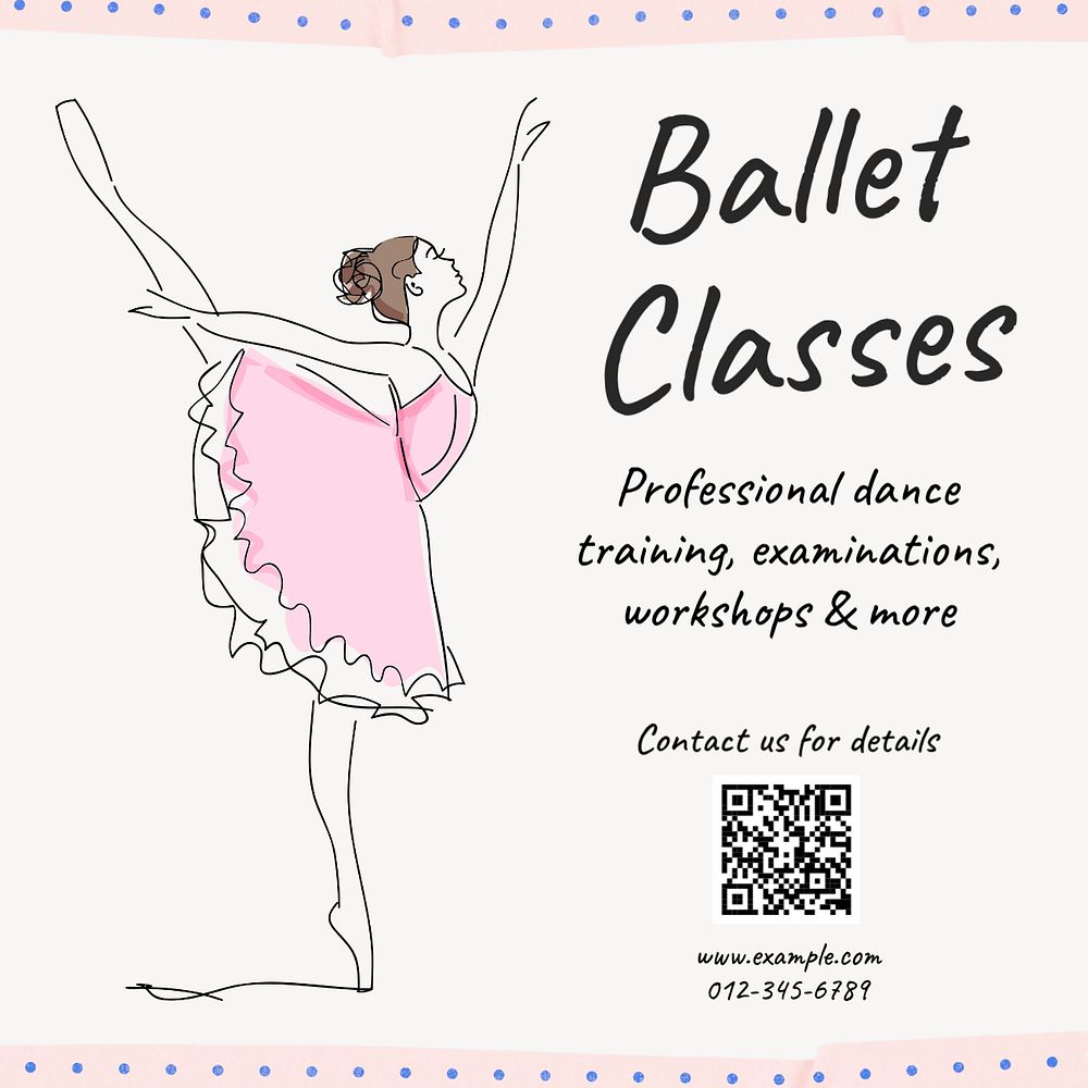 Ballet classes Instagram post template, editable text