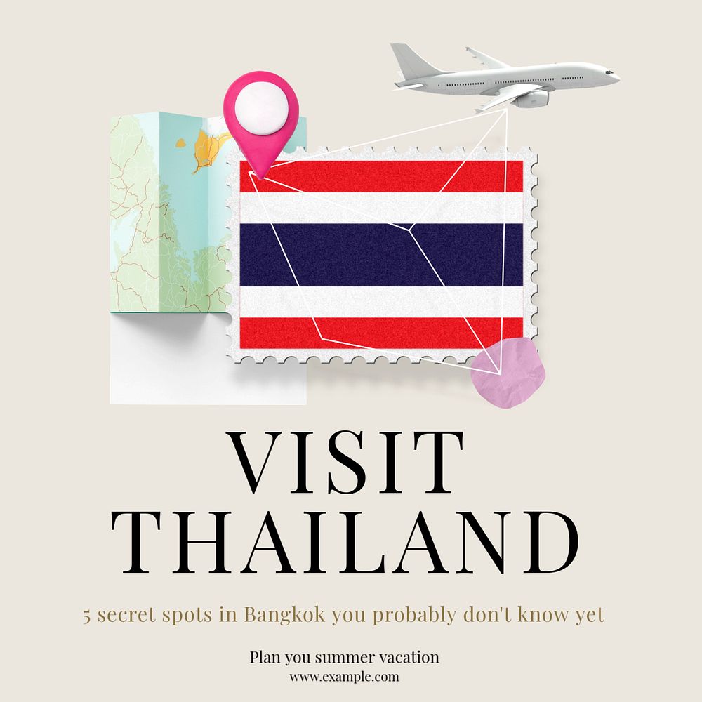 Visit Thailand Instagram post template, editable text