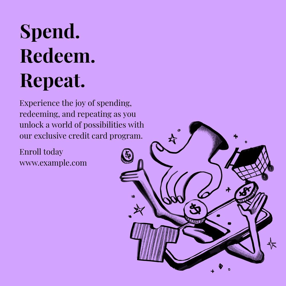 Redeem rewards program  Instagram post template, editable text