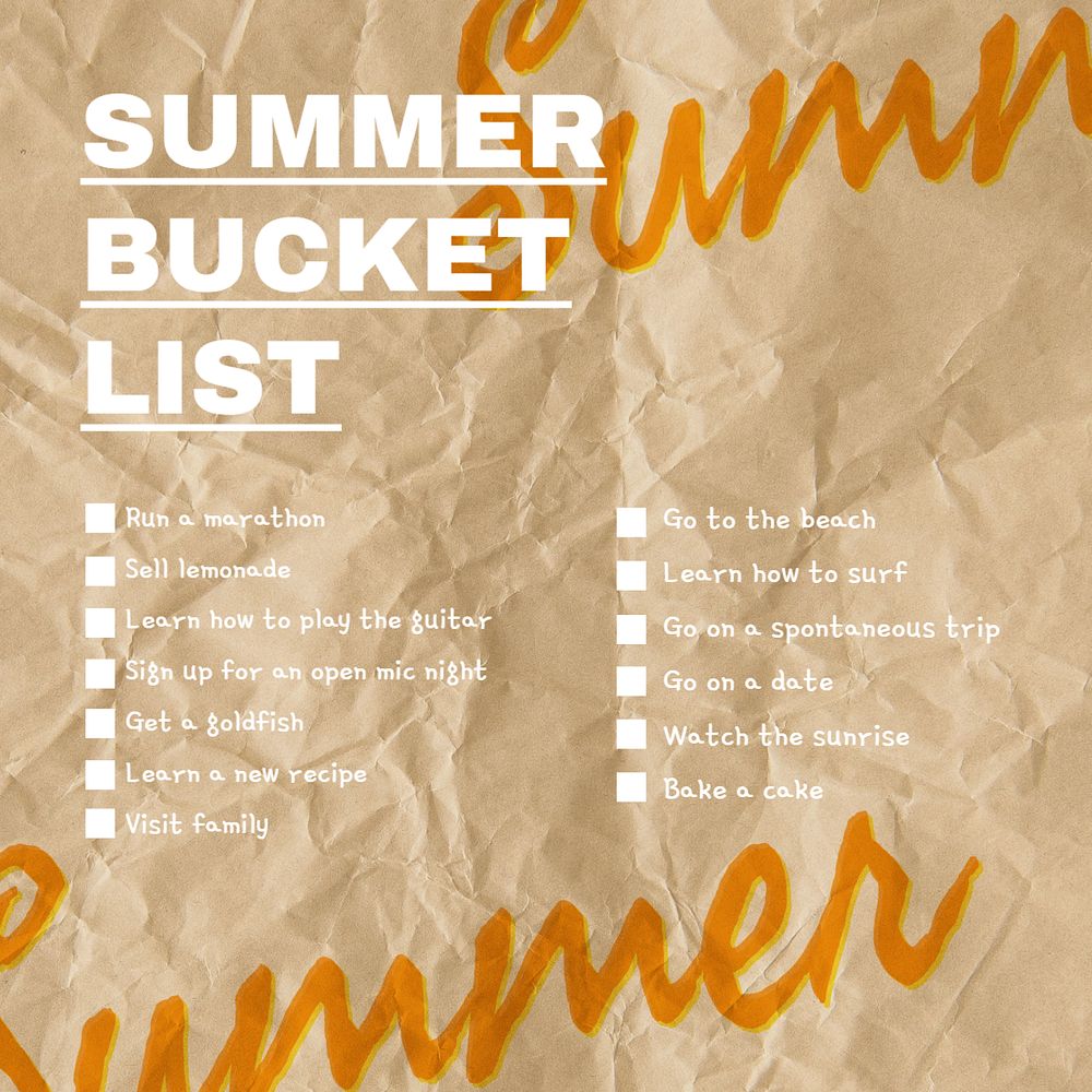 Summer bucket list Instagram post template, editable text