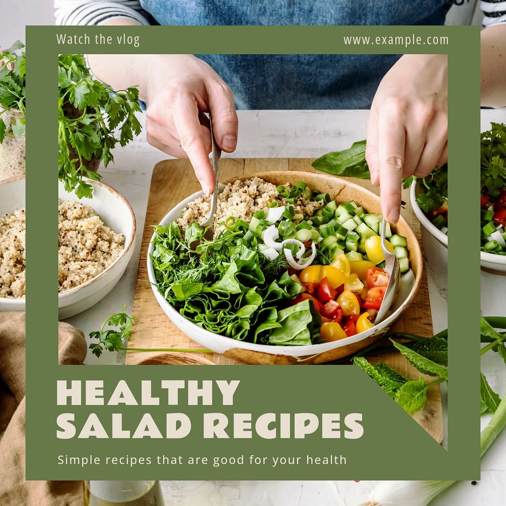 Healthy salad recipes Instagram post template, editable text