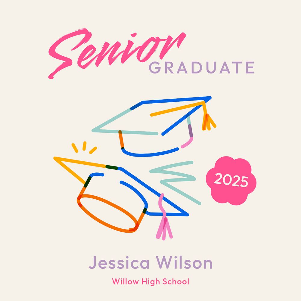 Senior graduate Instagram post template, editable text