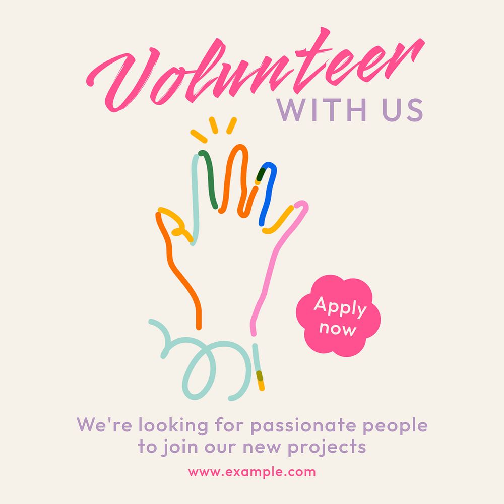 Volunteer with us Instagram post template, editable text