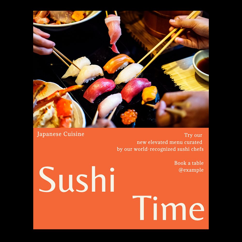 Sushi time Instagram post template, editable text