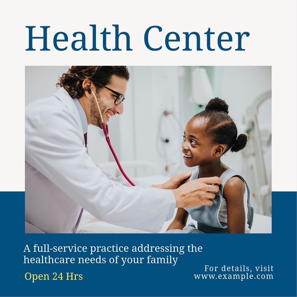 Health center Instagram post template, editable text