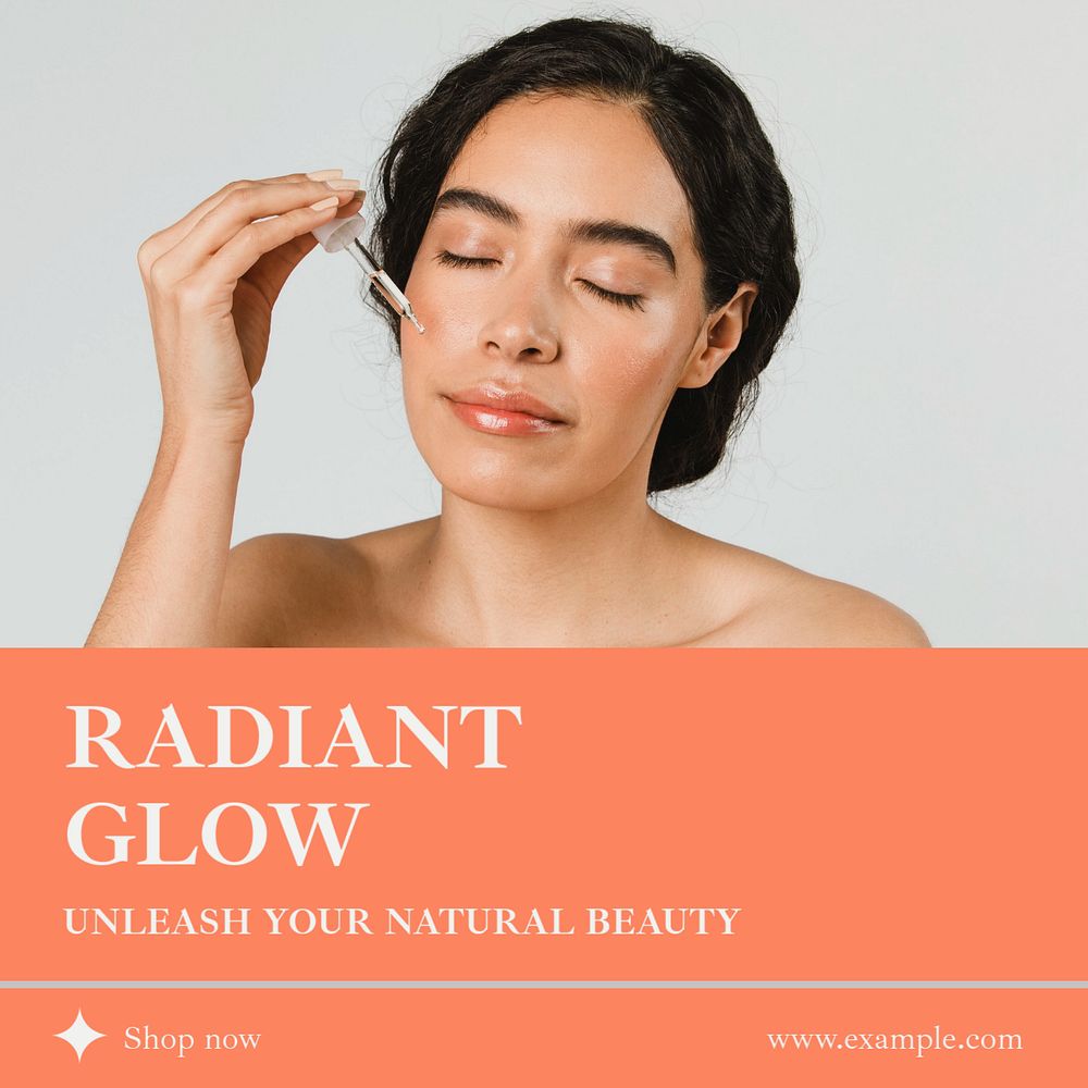 Glow & natural beauty Instagram post template, editable text