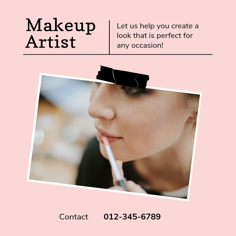 Makeup artist Instagram post template, editable text