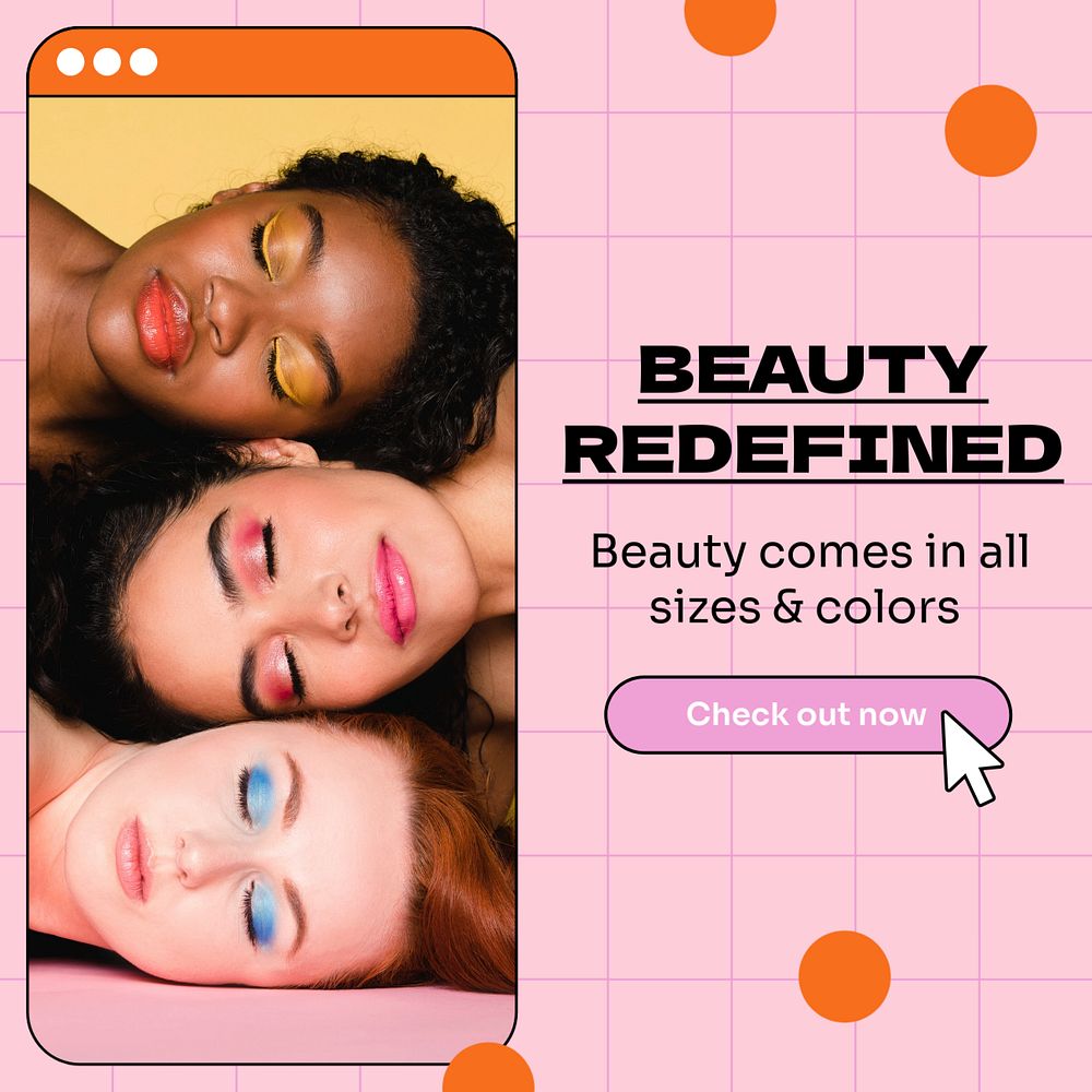 Redefined beauty Instagram post template, editable text