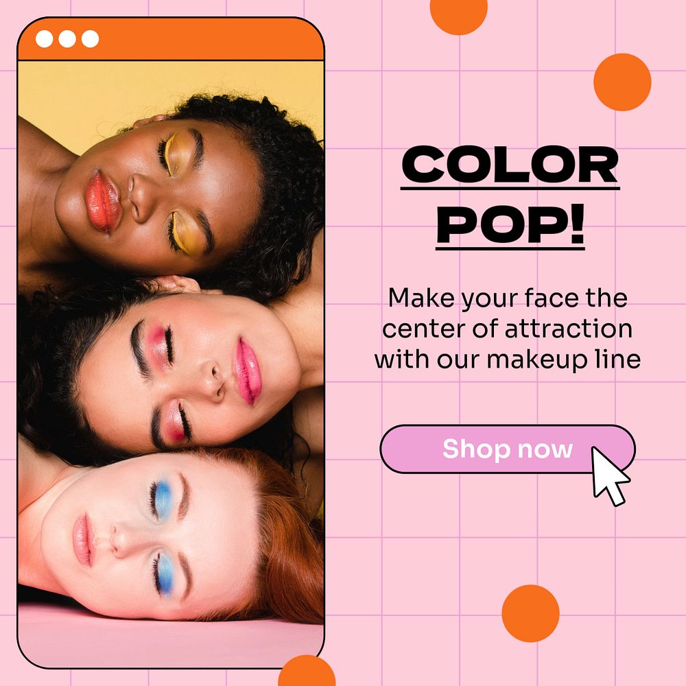 Color pop makeup Instagram post template, editable text