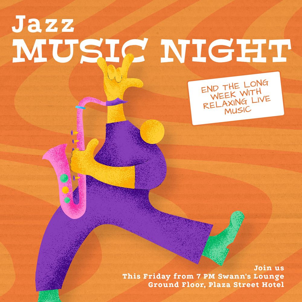 Jazz music night Instagram post template, editable text