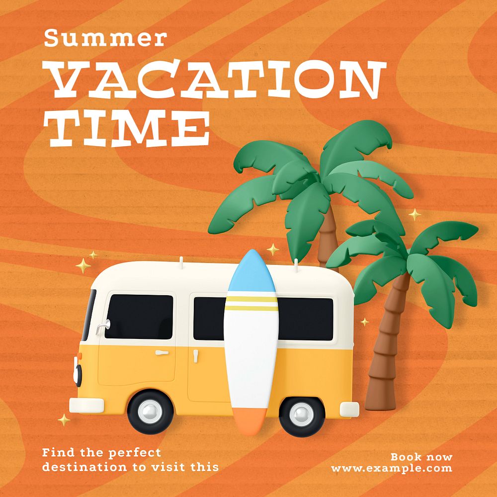 Summer vacation time Instagram post template, editable text