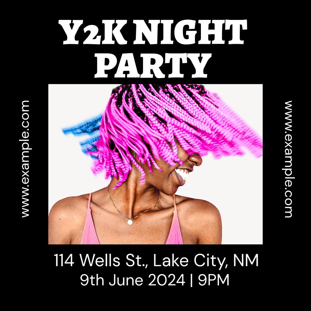 Y2K night party Instagram post template, editable text