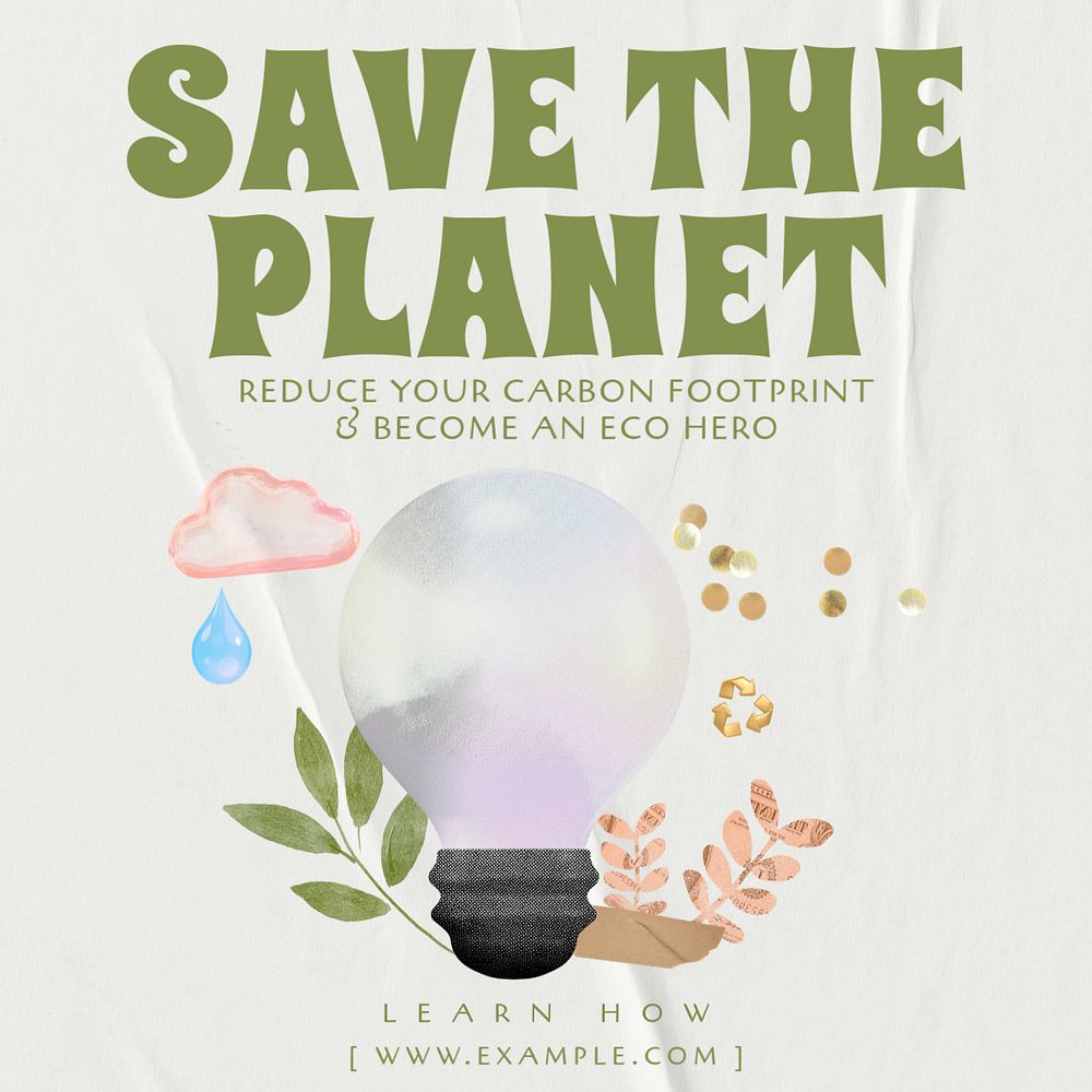 Save the planet Instagram post template, editable text