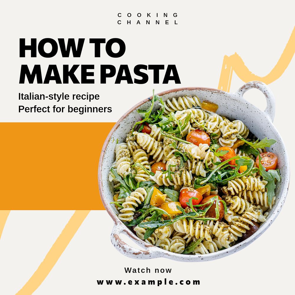 Pasta recipe Instagram post template, editable text