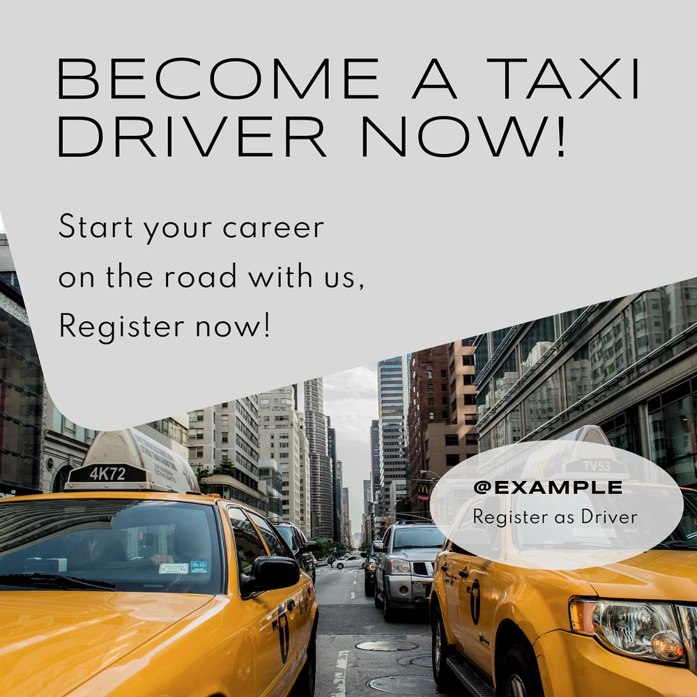 Taxi driver job Instagram post template, editable text