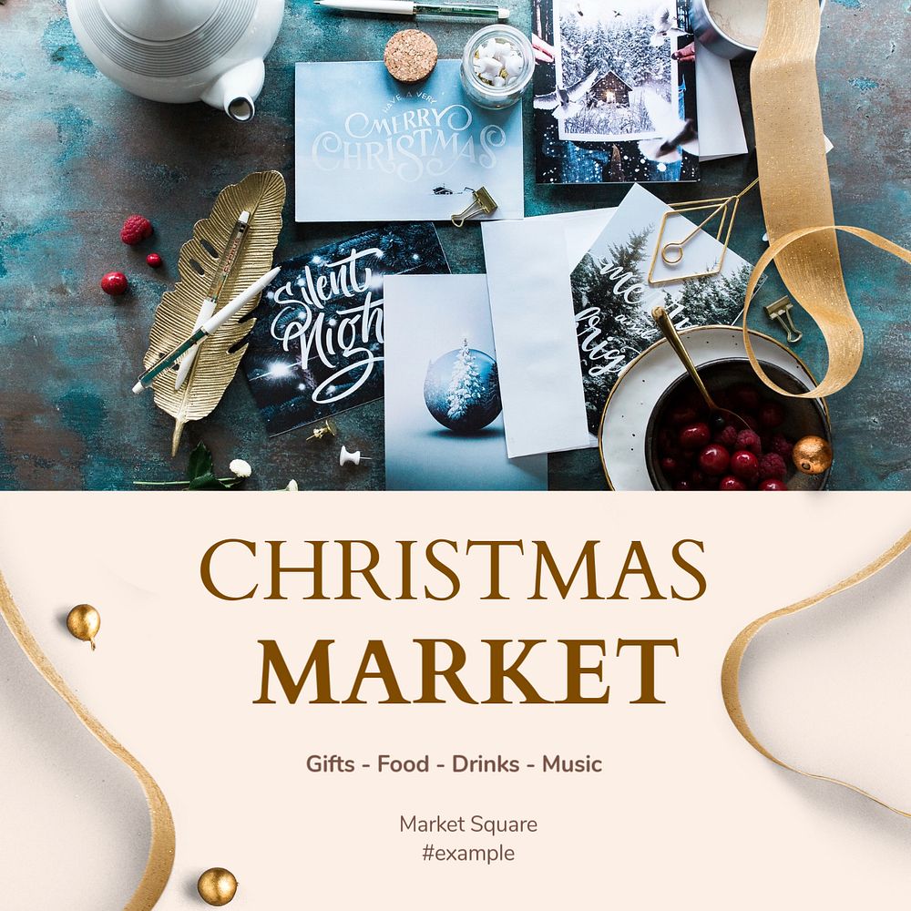 Christmas market Instagram post template, editable text