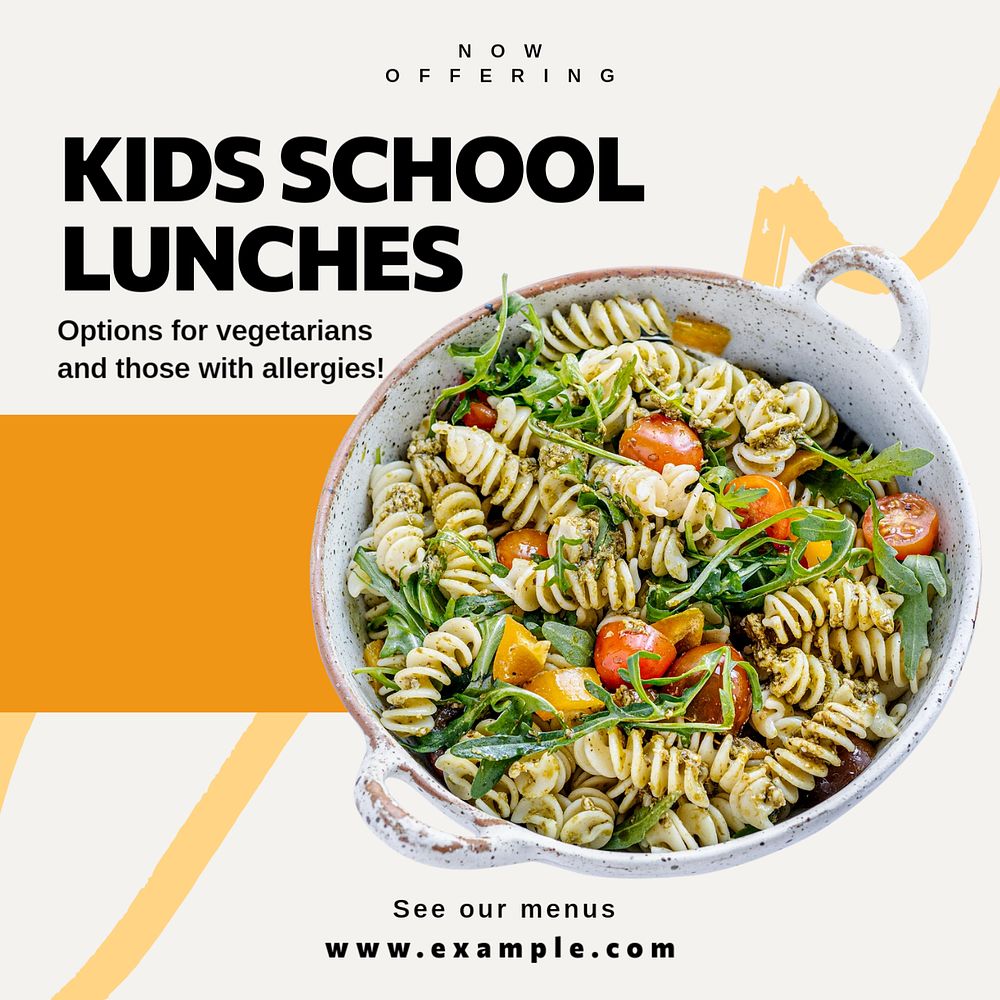 Kids school lunches Instagram post template, editable text