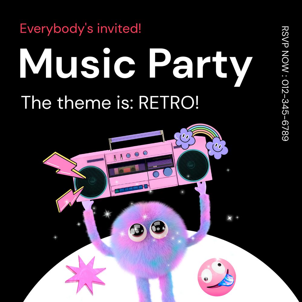 Music party Instagram post template, editable text