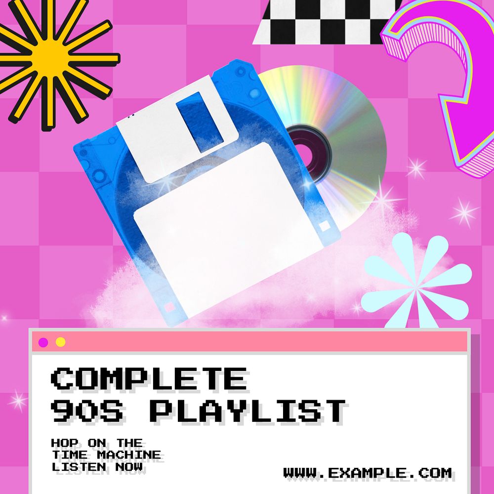 90s playlist Instagram post template, editable text