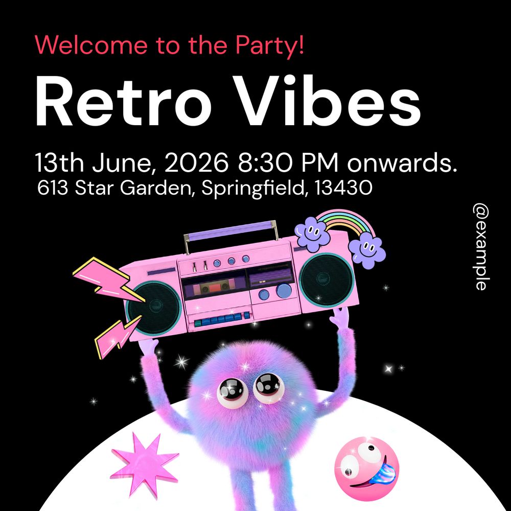 Retro party Instagram post template, editable text