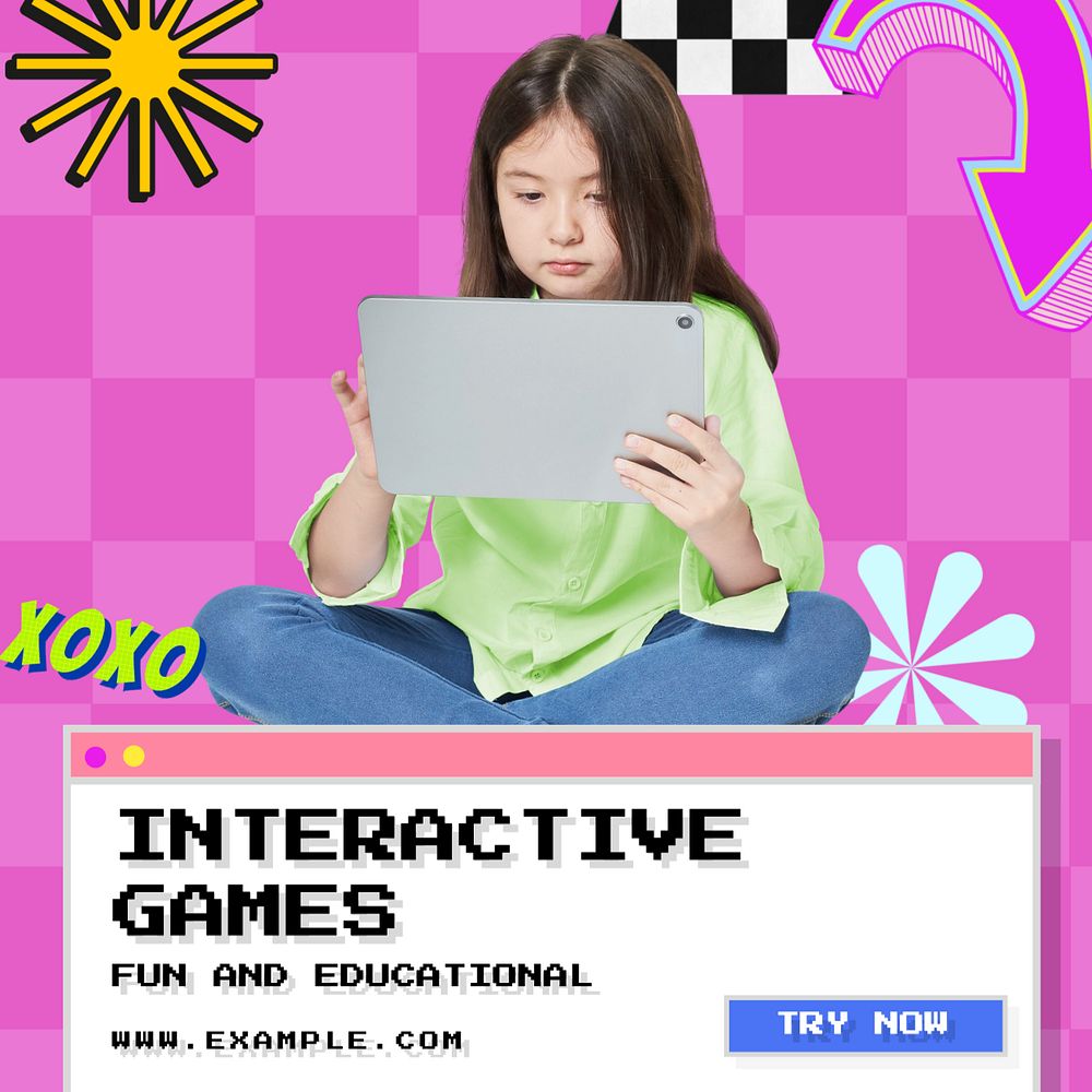 Interactive games Instagram post template, editable text