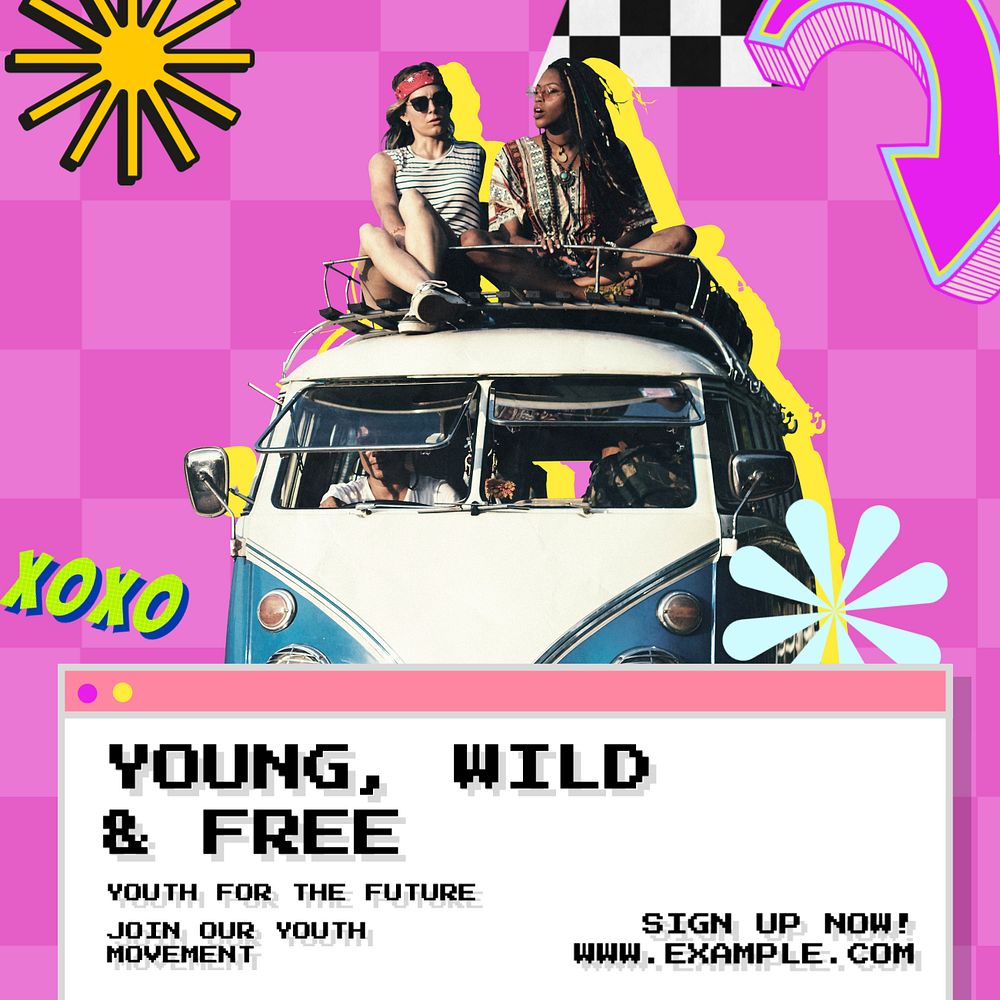 Young wild & free Instagram post template, editable text