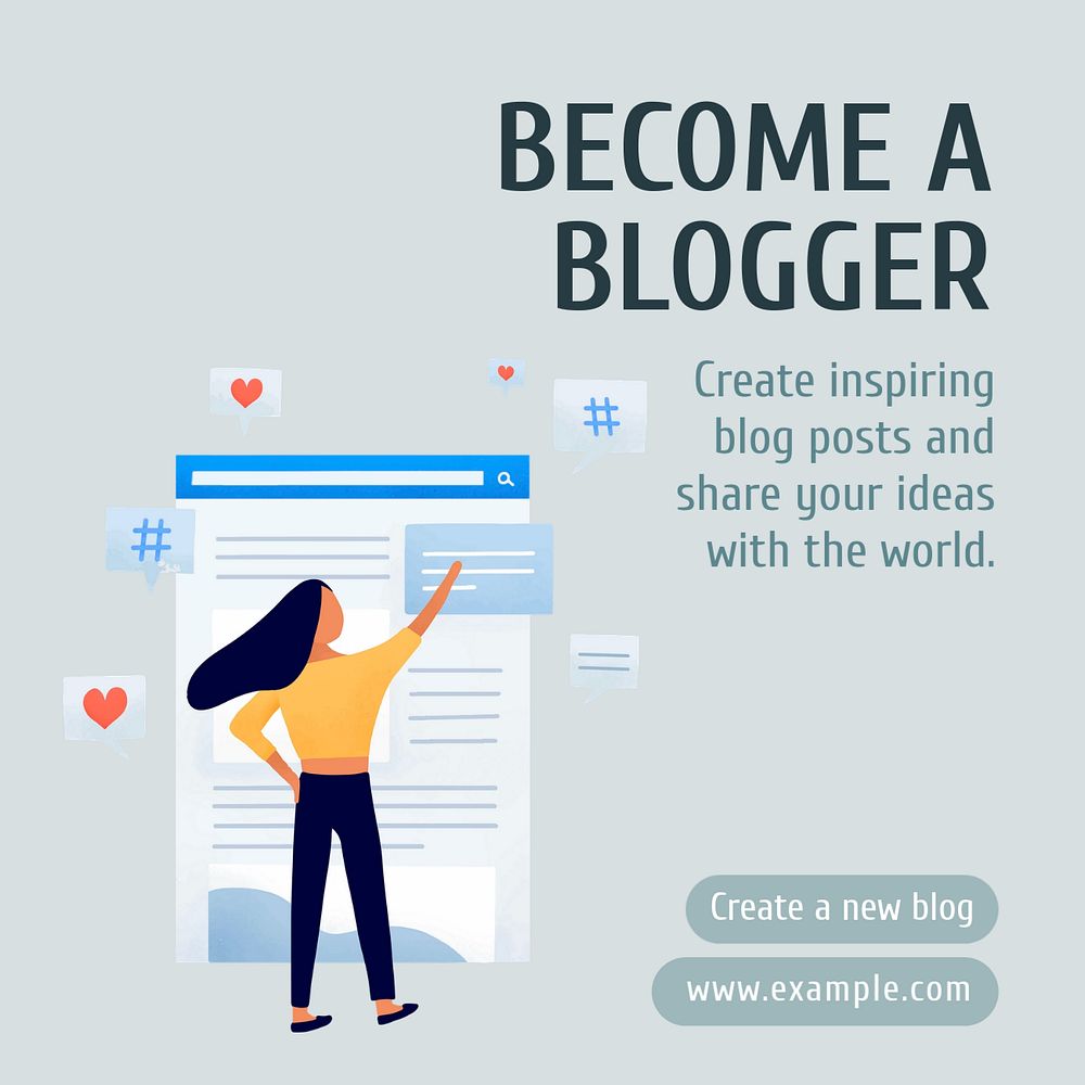 Become a blogger Instagram post template, editable text