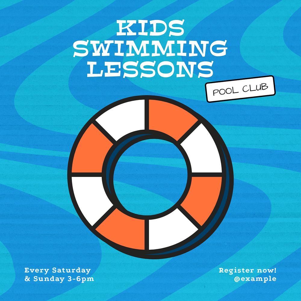 Kids swimming lessons Instagram post template, editable text