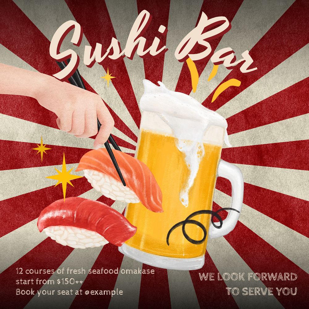 Sushi bar Instagram post template, editable text