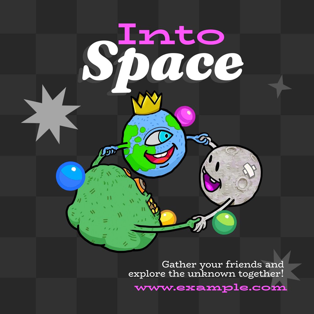 Into the space Instagram post template, editable text