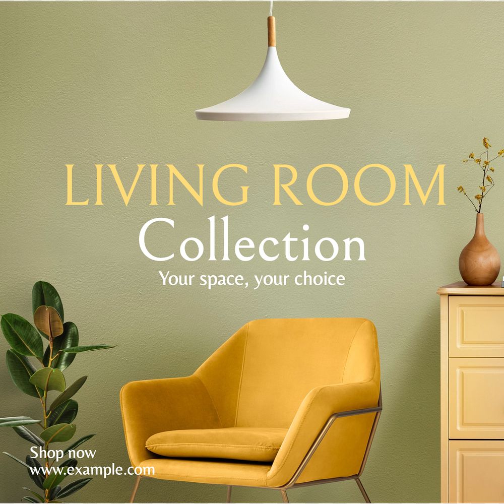 Living room decor Instagram post template, editable text