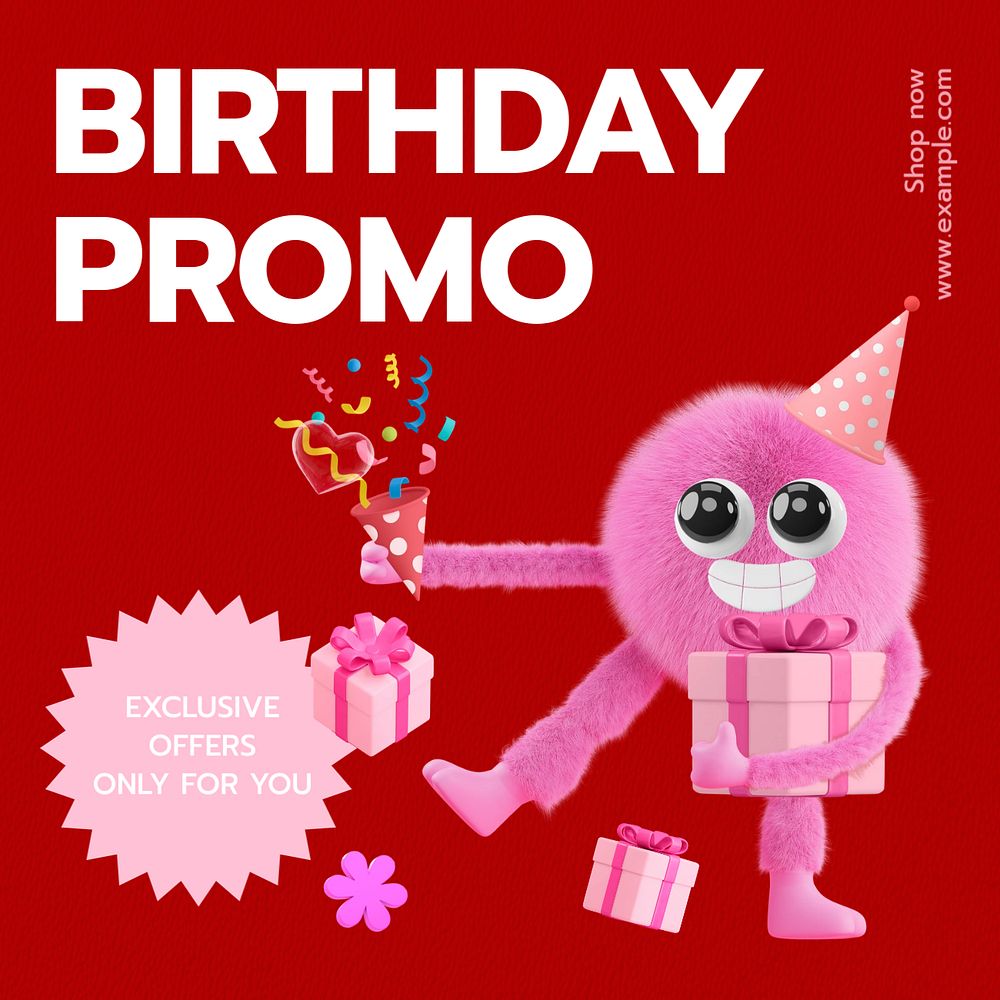 Birthday promo Instagram post template, editable text