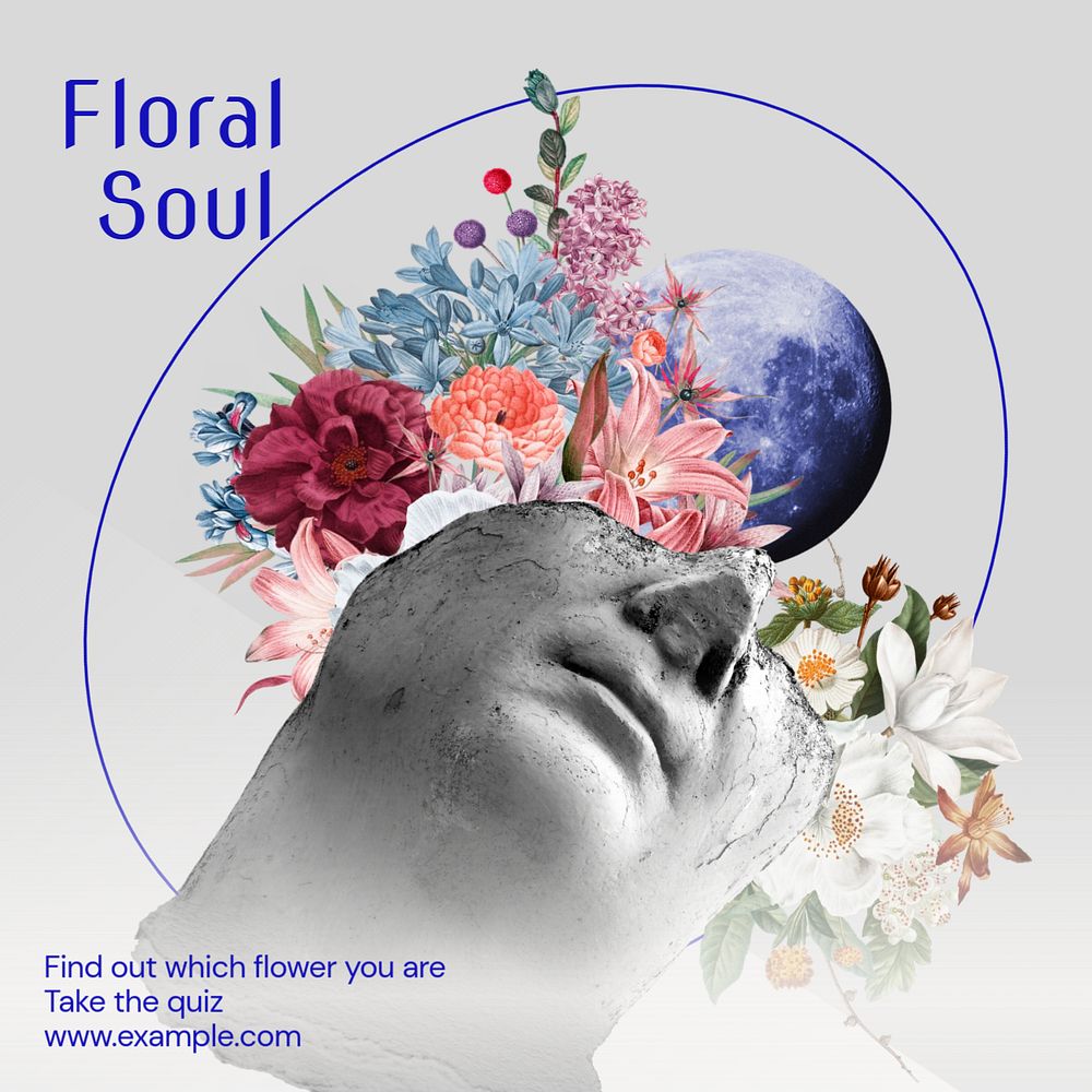 Floral soul quiz Instagram post template, editable text