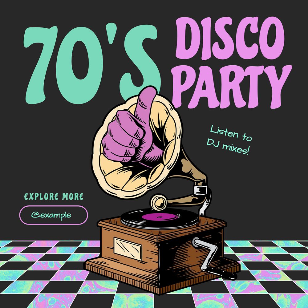 Disco party Instagram post template, editable text