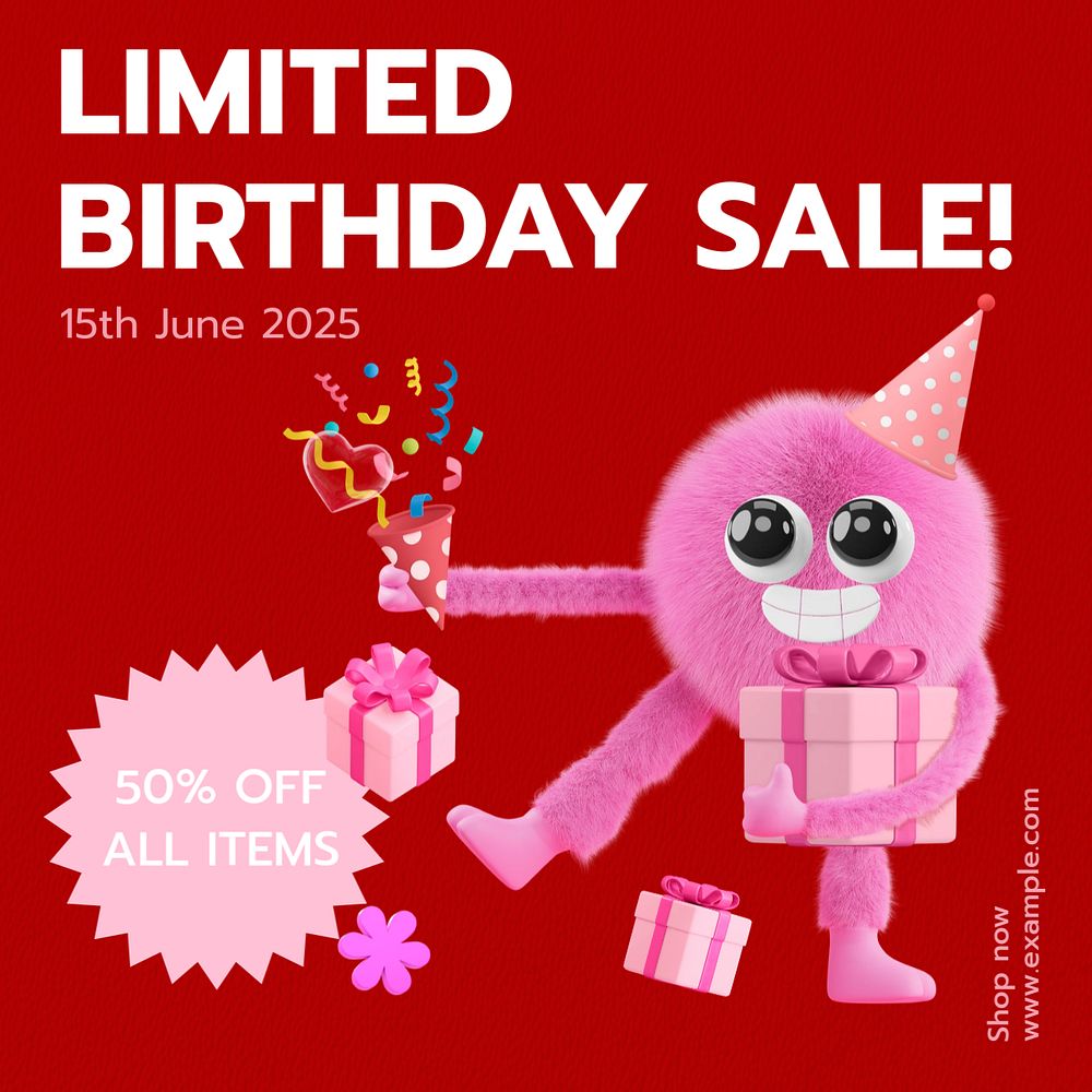 Birthday sale Instagram post template, editable text